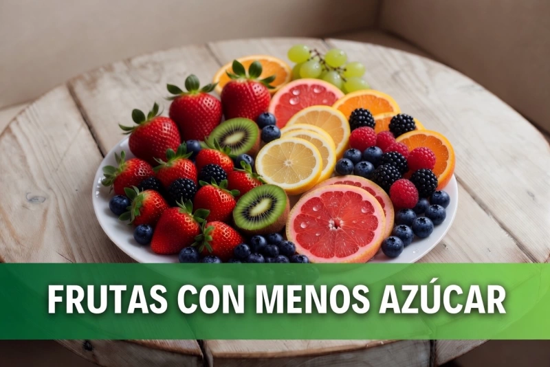 Variedad de frutas bajas en azúcar sobre una mesa