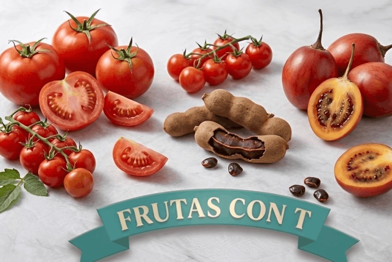 Variedad de frutas que empiezan con la letra T en una mesa