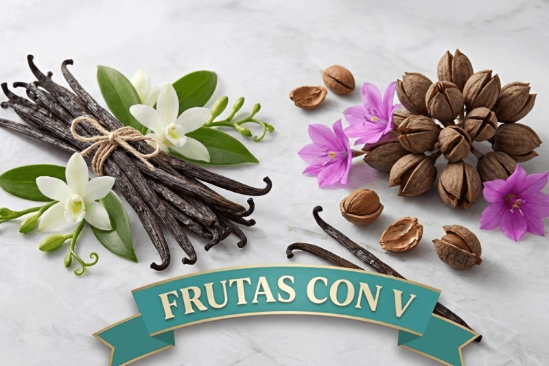 Variedad de frutas con V frescas y coloridas en un mercado