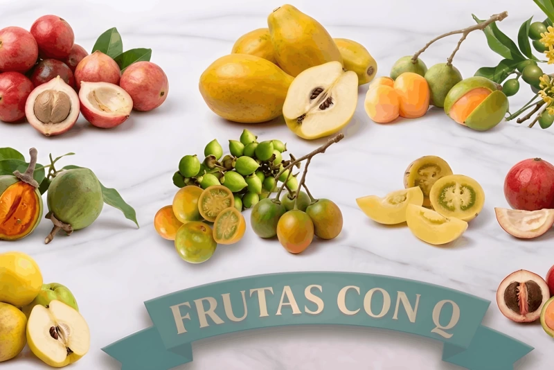 Variedad de frutas que empiezan con la letra Q en un mercado