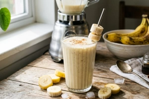 Batido de plátano sin leche en vaso transparente