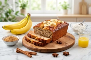 Bizcocho de plátano casero y esponjoso recién horneado