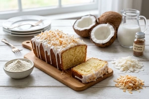 Bizcocho glaseado de coco esponjoso y delicioso