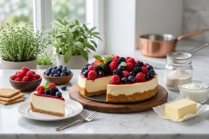 Delicioso cheesecake de frutos rojos con cobertura fresca