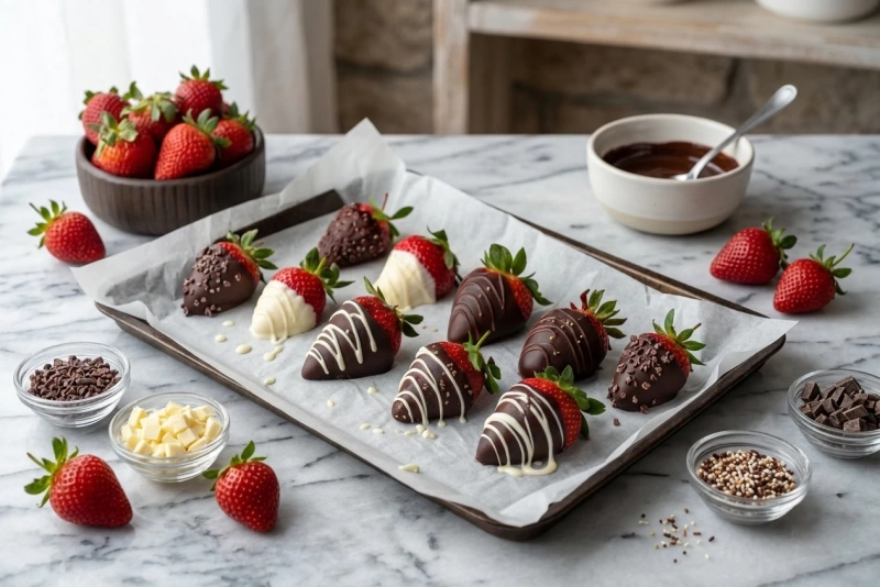 Deliciosas fresas cubiertas con suave chocolate derretido