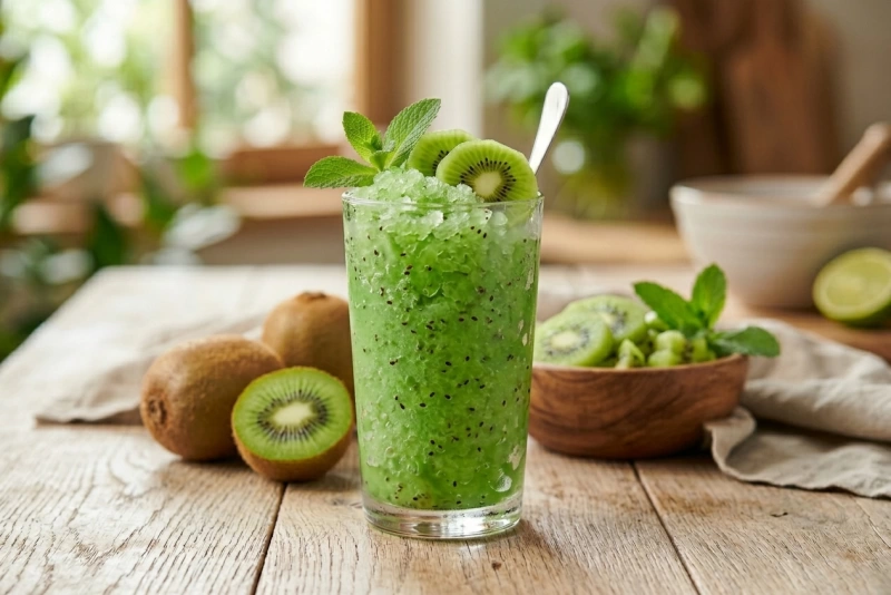 Granizado de kiwi refrescante en vaso transparente