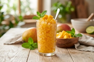 Granizado de mango refrescante y delicioso en vaso transparente