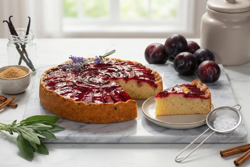Deliciosa tarta de ciruelas casera recién horneada
