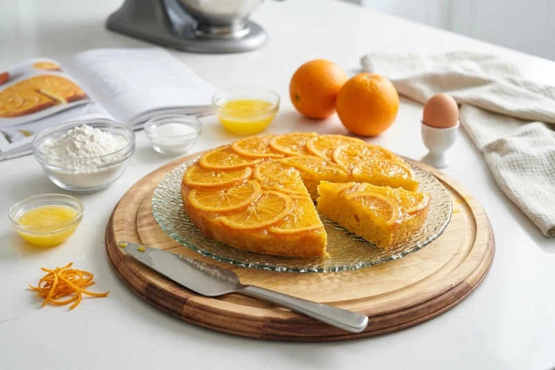 Deliciosa tarta de naranja casera con rodajas frescas