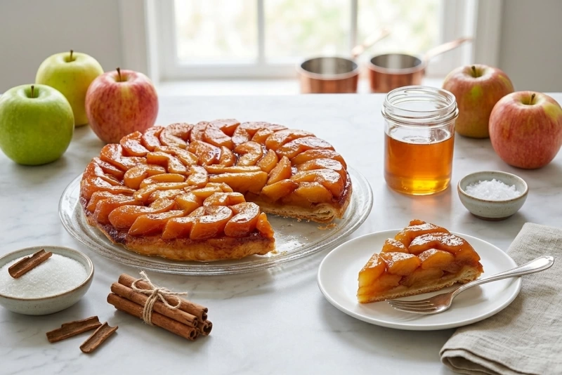 Deliciosa tarta tatin de manzana dorada y caramelizada