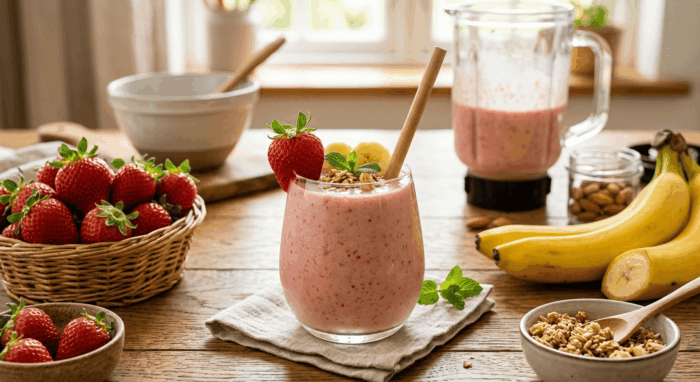 Batido de plátano con fresas